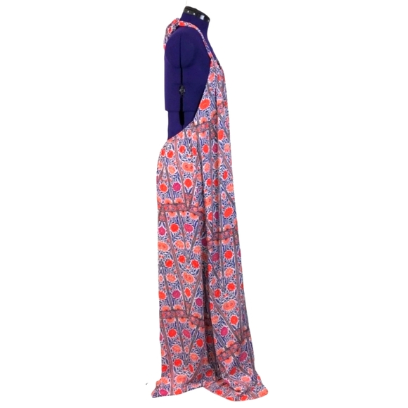 Lulus White, Blue, Orange Patterned Maxi Dress (L) - Picture 4 of 11